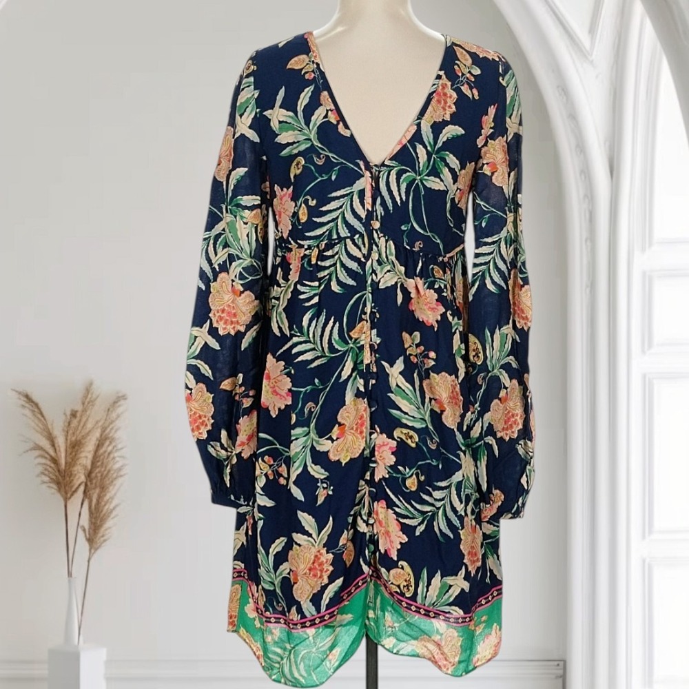 Sezane‎ Dress Womens 36/US 4 Tropical Floral Long Sleeve Button Front Mini